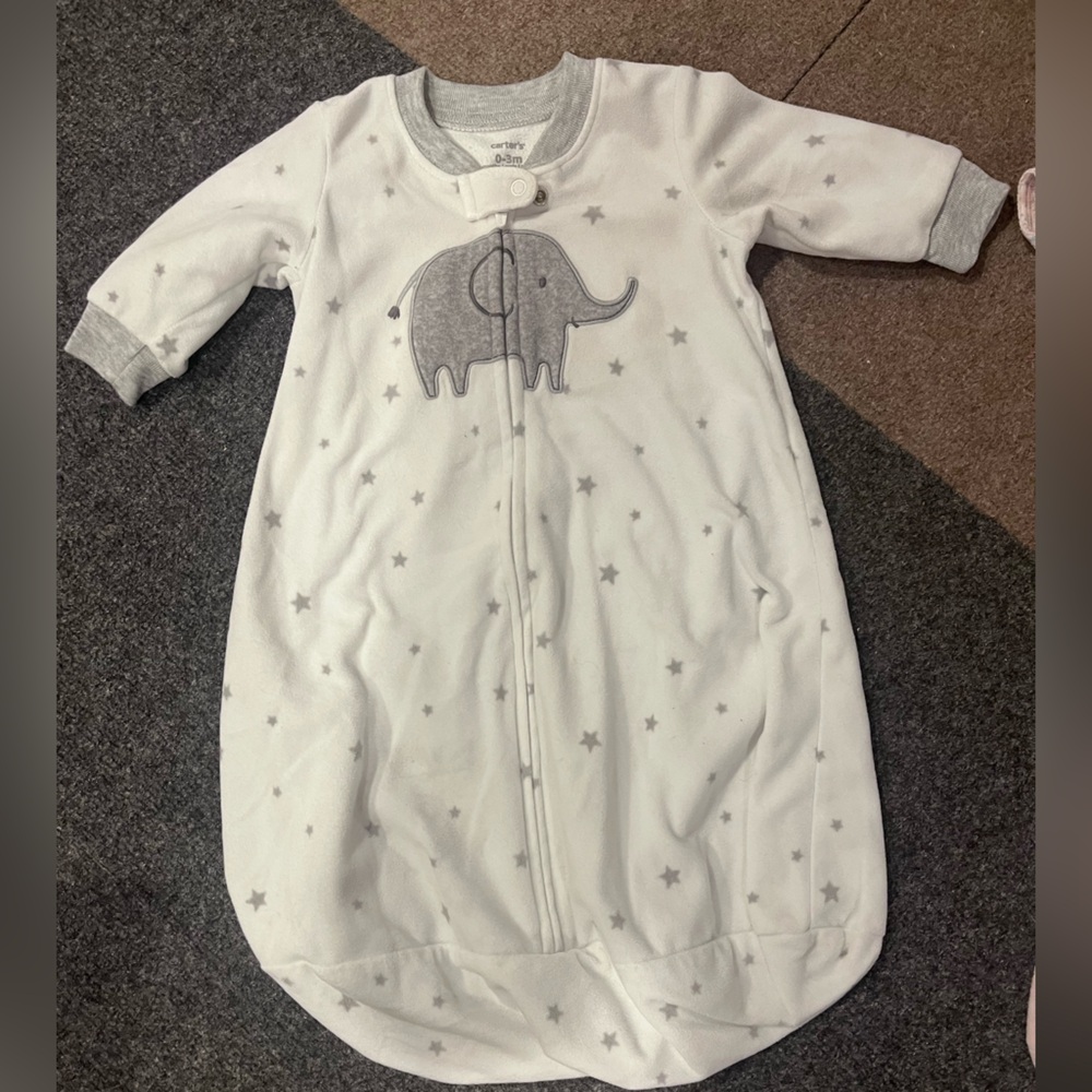 White Baby Sleep Sack with Elephant Design